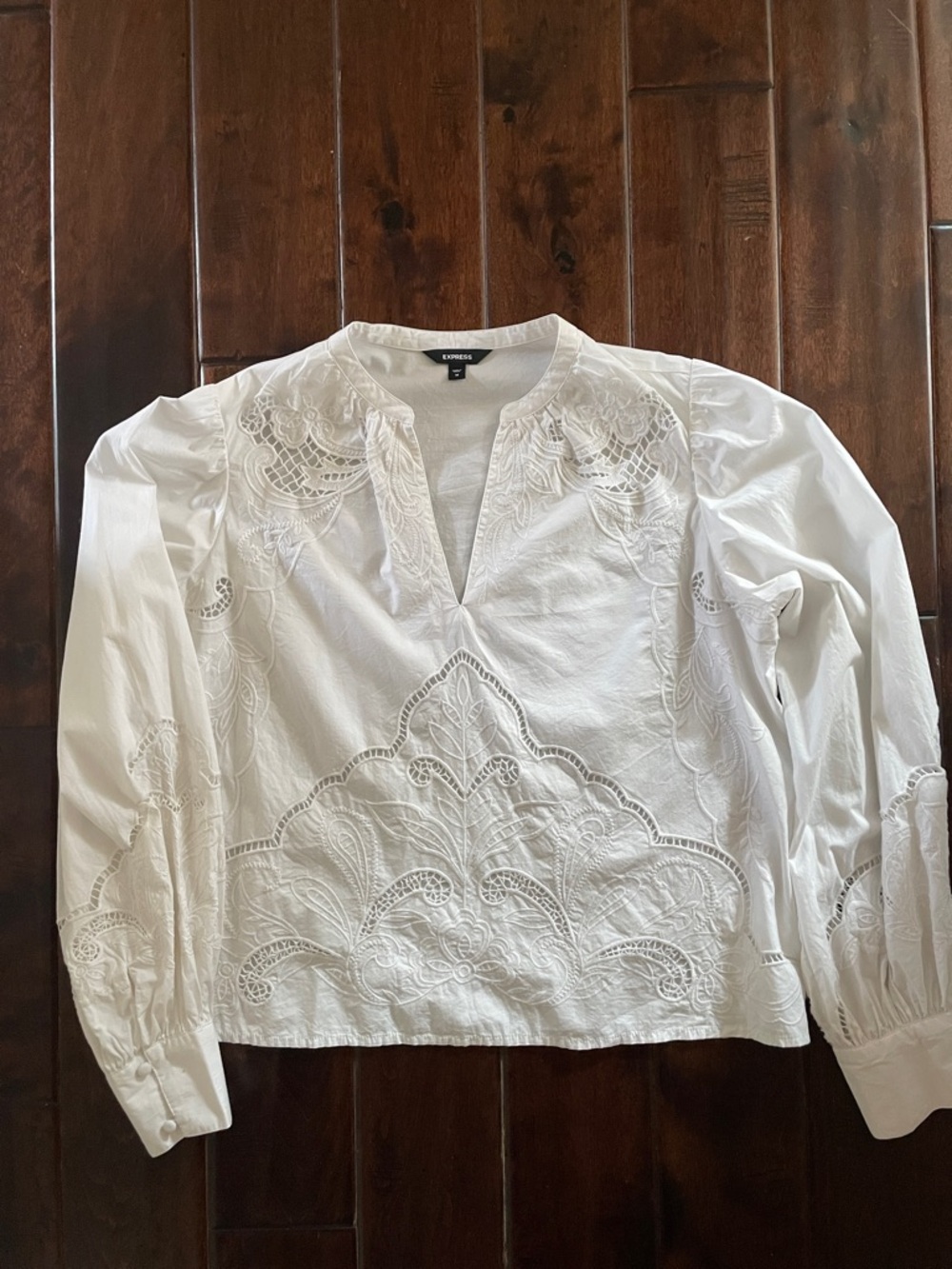 Express White Embroidered V-Neck Peasant Blouse